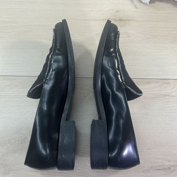 Ann Taylor Black Leather Cowhide Slip On Shoes Wms 7M Block Heel Classic Loafers - Picture 14 of 16